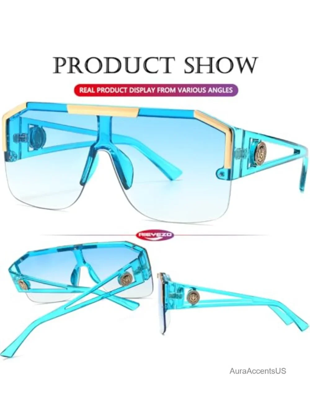 Oversized Square Shield Sunglasses Flat Top Retro Full Coverage UV Protection